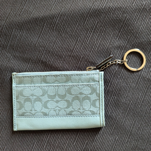 Coach "Hampton" Signature Light Blue Card Holder Key Chain - Picture 5 of 5